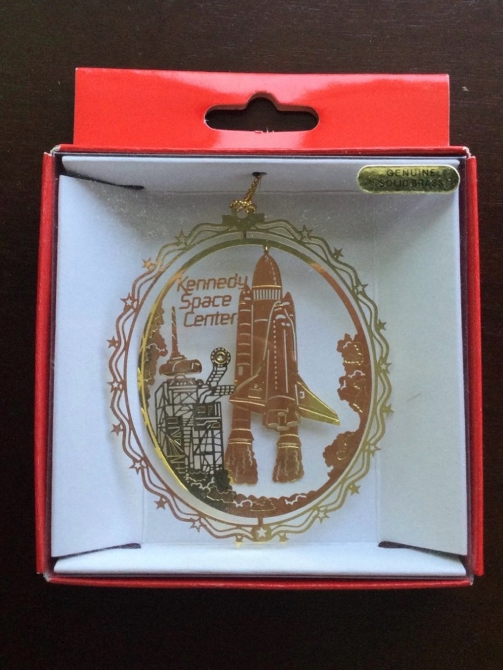 Kennedy Space Center Brass Shuttle Holiday Ornament New in Box